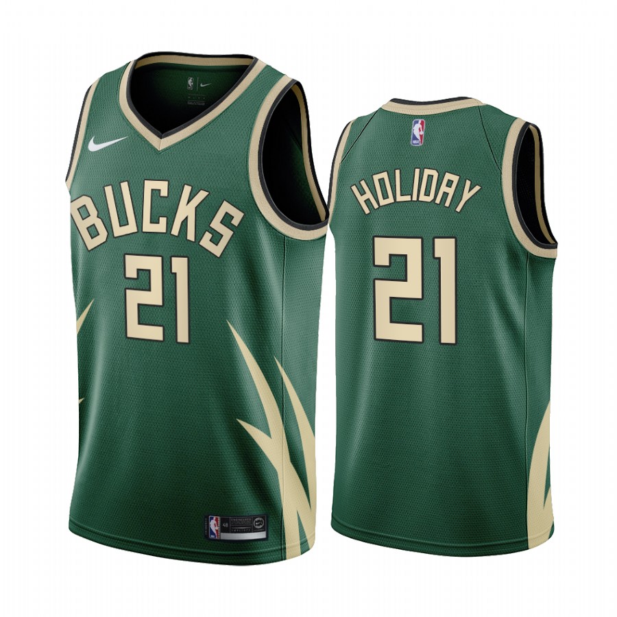 2020-21 Milwaukee Bucks Jrue Holiday Earned Edition Green #21 Jersey ...